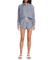 Gianni Bini Sam Woven Stripe Flat Front Coordinating Drawstring Short