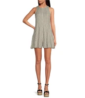 Gianni Bini Samie Linen Blend Pin Stripe Crew Neck Sleeveless Romper