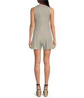 Gianni Bini Samie Linen Blend Pin Stripe Crew Neck Sleeveless Romper