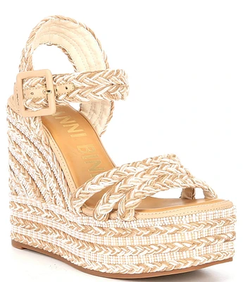 Gianni Bini Santi Woven Beaded Strappy Wedge Sandals