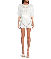Gianni Bini Sawyer Mid Rise Embroidered Cotton Shorts