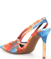 Gianni Bini Shara Tie Dye Satin Mesh Detail Slingback Pumps