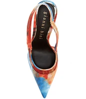 Gianni Bini Shara Tie Dye Satin Mesh Detail Slingback Pumps