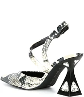 Gianni Bini Tallia Snake Print Asymmetrical Strap Jewel Heel Pumps