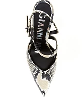 Gianni Bini Tallia Snake Print Asymmetrical Strap Jewel Heel Pumps