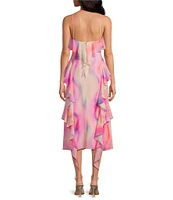 Gianni Bini Tammy Printed Chiffon Ruffle V-Neck Dress