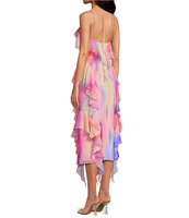 Gianni Bini Tammy Printed Chiffon Ruffle V-Neck Dress