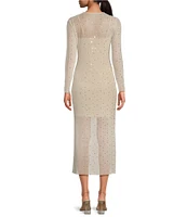 Gianni Bini Tilly Rhinestone Mesh Crew Neck Long Sleeve Midi Dress