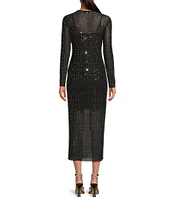 Gianni Bini Tilly Rhinestone Mesh Crew Neck Long Sleeve Sheath Dress