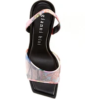 Gianni Bini Torre Printed Mesh Square Toe Curved Heel Slingback Dress Sandals