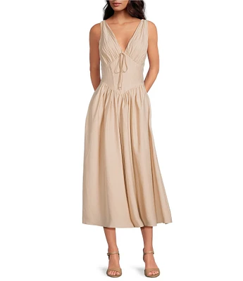 Gianni Bini Ulla V-Neck Sleeveless Drop Waist A-Line Midi Dress