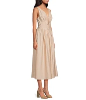 Gianni Bini Ulla V-Neck Sleeveless Drop Waist A-Line Midi Dress