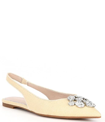 Gianni Bini Vanna Raffia Rhinestone Slingback Flats