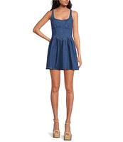 Gianni Bini Violet Scoop Neck Sleeveless Stretch Denim A-Line Mini Dress