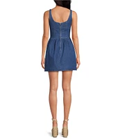 Gianni Bini Violet Scoop Neck Sleeveless Stretch Denim A-Line Mini Dress