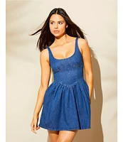 Gianni Bini Violet Scoop Neck Sleeveless Stretch Denim A-Line Mini Dress