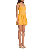 Gianni Bini Violet Square Neck Sleeveless Linen Blend Mini Shift Dress