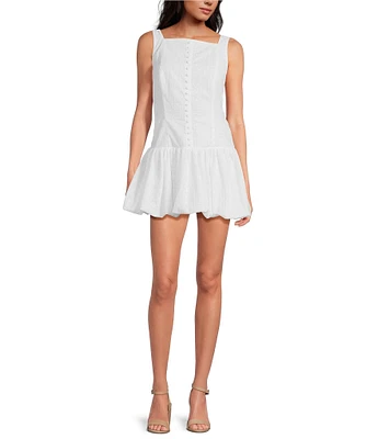 Gianni Bini Vitasta Square Neck Embroidered Cotton Bubble Hem Mini Dress