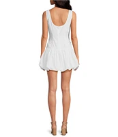 Gianni Bini Vitasta Square Neck Embroidered Cotton Bubble Hem Mini Dress