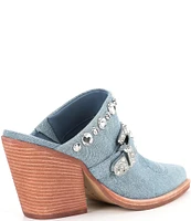 Gianni Bini Walden Western Denim Rhinestone Embellished Mules