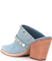 Gianni Bini Walden Western Denim Rhinestone Embellished Mules