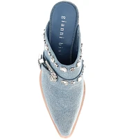 Gianni Bini Walden Western Denim Rhinestone Embellished Mules