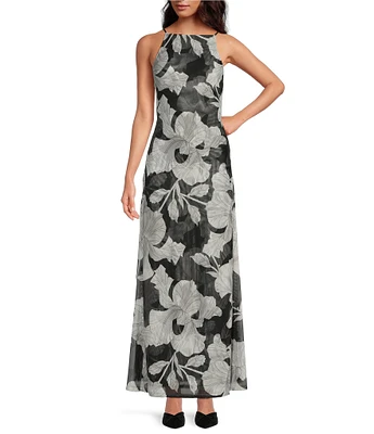 Gianni Bini x Caelynn Bell Marie Floral Mesh Sleeveless A-line Maxi Dress