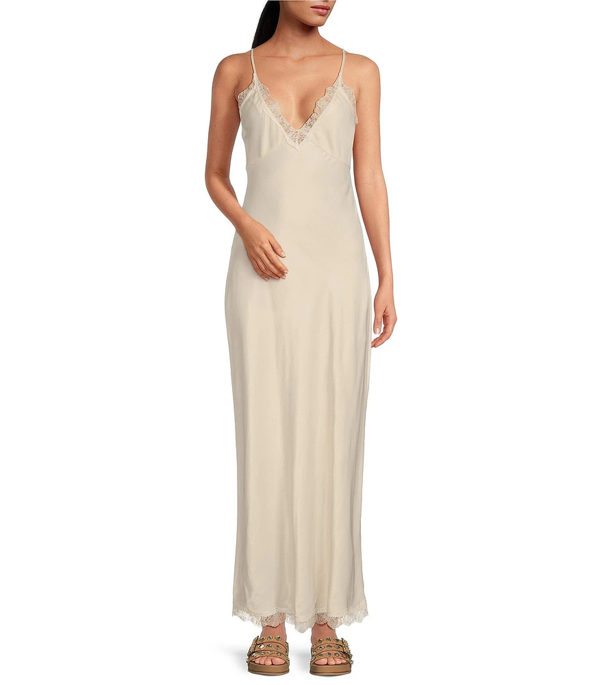 Gianni Bini x DANNIJO Colette Lace Trim V-Neck Sleeveless Maxi Slip Dress