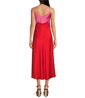 Gianni Bini x DANNIJO Helena Satin Two-Tone Colorblock Scoop Neck Maxi Slip Dress