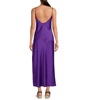 Gianni Bini x DANNIJO Viv Satin Beaded Strap V-Neck Sleeveless Maxi Slip Dress