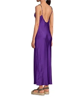 Gianni Bini x DANNIJO Viv Satin Beaded Strap V-Neck Sleeveless Maxi Slip Dress