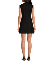 Gianni Bini x Lilly Sisto Alexandra Tweed Round Neck Sleeveless Embellished Button Front Mini Sheath Dress