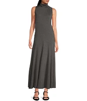 Gianni Bini x Lilly Sisto Audrey Knit Jersey Mock Neck Sleeveless A-Line Pleated Flounce Maxi Dress