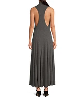 Gianni Bini x Lilly Sisto Audrey Knit Jersey Mock Neck Sleeveless A-Line Pleated Flounce Maxi Dress