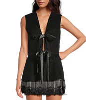 Gianni Bini x Lilly Sisto Beckett Knit Coated Reversible Deep V-Neck Sleeveless Bow Tie Vest