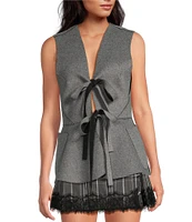 Gianni Bini x Lilly Sisto Beckett Knit Coated Reversible Deep V-Neck Sleeveless Bow Tie Vest