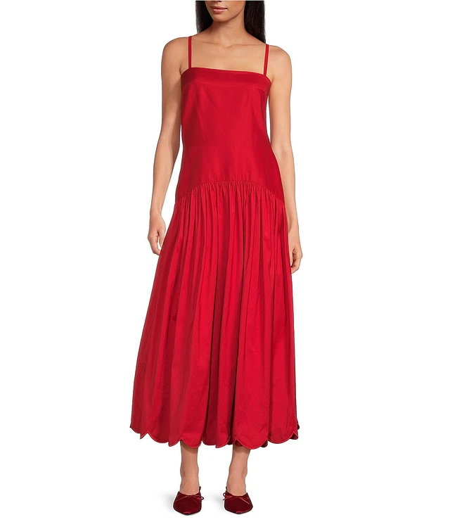 Gianni Bini x Lilly Sisto Laing Taffeta Square Neck Spaghetti Strap Drop Waist Scallop Hem Maxi Dress | Pueblo Mall Gianni Bini x Lilly Sisto Laing Taffeta Square Neck Spaghetti Strap Drop Waist Scallop Hem Maxi Dress | Pueblo Mall