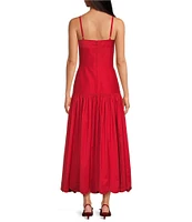 Gianni Bini x Lilly Sisto Laing Taffeta Square Neck Spaghetti Strap Drop Waist Scallop Hem Maxi Dress