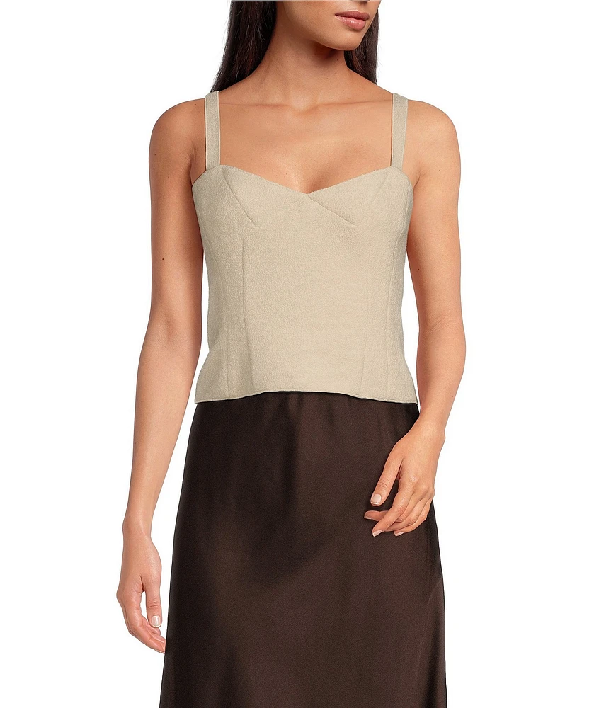 Gianni Bini x Lilly Sisto Peanut Wool Blend Boucle Sweetheart Neck Sleeveless Strap Tank Blouse