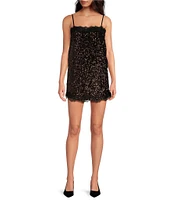 Gianni Bini x Lilly Sisto Tinsley Sequin Lace Trim Square Neck Spaghetti Strap Slip Mini Dress