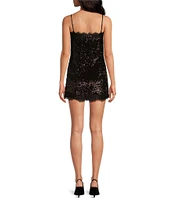 Gianni Bini x Lilly Sisto Tinsley Sequin Lace Trim Square Neck Spaghetti Strap Slip Mini Dress