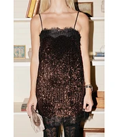 Gianni Bini x Lilly Sisto Tinsley Sequin Lace Trim Square Neck Spaghetti Strap Slip Mini Dress