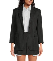 Gianni Bini x Nastia Liukin Val Twill Stripe Long Sleeve Feather Trim Blazer