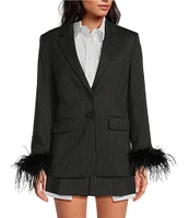 Gianni Bini x Nastia Liukin Val Twill Stripe Long Sleeve Feather Trim Blazer