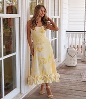Gianni Bini x Shea Leigh Mills Chandler Sway Floral Sweetheart Neck Midi A-Line Dress