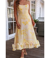 Gianni Bini x Shea Leigh Mills Chandler Sway Floral Sweetheart Neck Midi A-Line Dress