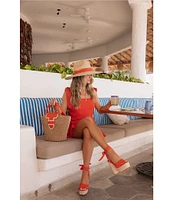 Gianni Bini x Shea Leigh Mills Julia Jacquard Square Neck Sleeveless Tie Strap Mini Ruffle A-Line Dress