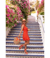 Gianni Bini x Shea Leigh Mills Julia Jacquard Square Neck Sleeveless Tie Strap Mini Ruffle A-Line Dress