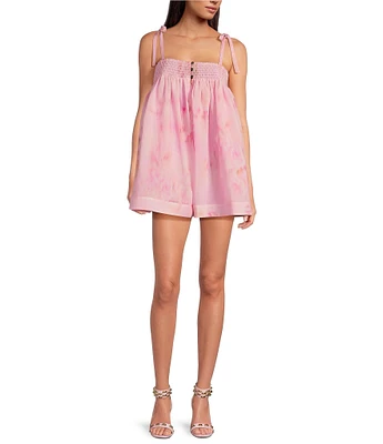 Gianni Bini x Shea Leigh Mills Leighton James Printed Satin Baby Doll Mini Romper