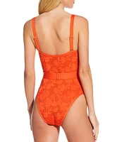 Gianni Bini x Shea Leigh Mills Spritz Lace Textured Bandeau Belted One Piece Swimsuit
